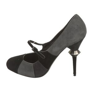 Miu Miu Black and Gray Stiletto Heels with Peep-Toe
